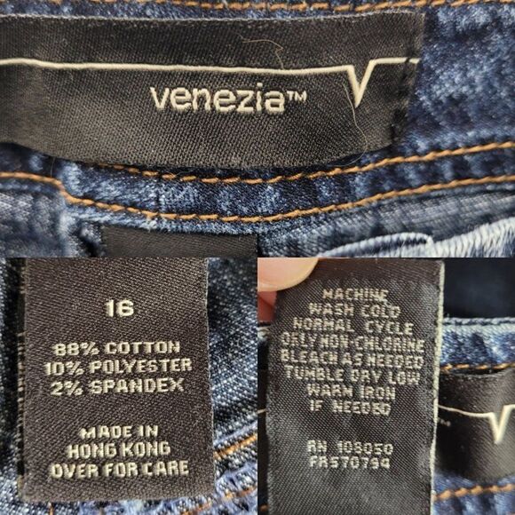 Vintage 80's Venezia High-rise Flare Jeans 16 Dark Wash Button Fly Smooth Bootie - Picture 16 of 16